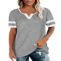 Ženska majica s blokom u boji ležerni široki vrhovi na pruge s izrezom u obliku slova u, osnovne košulje, ljetna ležerna majica Na