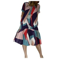 Ženska haljina s okruglim vratom kratkih rukava s dvostrukim džepom geometrijska haljina za šivanje