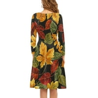Ženske jesenske haljine za Dan zahvalnosti od javorovog lista za posebne prigode midi s okruglim vratom visokog struka jednodijelna