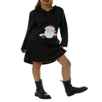 Ženska Božićna haljina, majica s kapuljačom s dugim rukavima s printom Djeda Mraza, veliki džep, Jedna odjeća