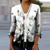 Ženska modna široka ležerna bluza s rukavima od sedam dijelova s printom na kopčanje kardigan gornji dio prevelike majice za žene