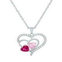 Sjajne fini nakit sterling srebrni simulirani rubin, simulirani ružičasti safir i cz privjesak za srce