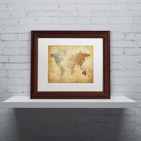 Zaštitni znak likovna umjetnost vremenske zone Map of the World Canvas Art by Michael Tompsett, bijeli mat, drveni okvir