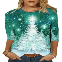 Ženska majica s okruglim vratom s dugim rukavima, ležerna Božićna tunika, bluza, majica s printom božićnog drvca, Ljubičasta, Majica
