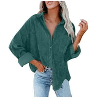 Ženske jesenske / zimske košulje, ženska jednobojna široka ležerna jakna s reverima u zelenoj boji