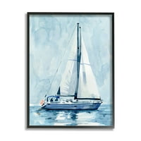 Stupell Industries Nautical Plavi jedrilica mirnih obalnih vodenih akvarela vode, 14, dizajn Emme Caroline