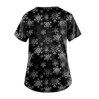 Ženski vrhovi s izrezom u obliku slova U i kratkim rukavima s božićnim printom, bluza s radnim džepom - Crna u obliku slova u