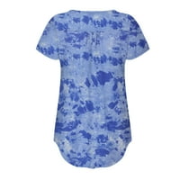 Ženski topovi Plus veličine s izrezom u obliku slova U i kravatom u boji majice kratkih rukava Bluza Bluza u plavoj boji 96223