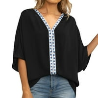 Ženska ležerna geometrijska vezena košulja s izrezom i kratkim rukavima, Bluza, široka tunika, gornji dio