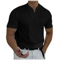 Muške košulje na kopčanje, ljetne bluze, ležerna jednobojna sportska odjeća za fitness s izrezom, majica, Crna majica