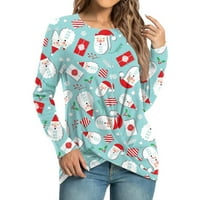 Božićne Dukserice za žene jesenske majice dugih rukava pulover s okruglim vratom dukserica Ležerne široke ženske majice s božićnim