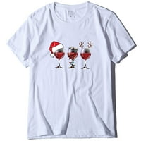 Ženska Božićna ležerna majica s printom čaše vina s kratkim rukavima tee top
