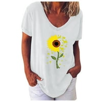 Ženska ležerna majica s kratkim rukavima s printom suncokreta u obliku slova U u obliku slova U u obliku slova u u obliku slova u