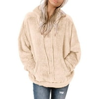 Modni Puloveri za žene Ženska majica s kapuljačom zimski topli vuneni kaput s džepovima s patentnim zatvaračem pamučni kaput gornja