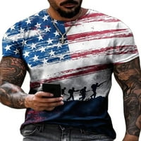 Muška majica, majice s printom američke zastave, ljetni vrhovi s okruglim vratom, prozračna bluza kratkih rukava, osnovna majica