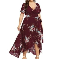 Ženske ljetne haljine Plus Size s cvjetnim printom, sarafan s kratkim rukavima i dekolteom u obliku slova u, haljina s nepravilnim