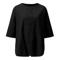 Ženske majice kratkih rukava s kratkim rukavima, Ležerne široke bluze, Ženske majice u crnoj boji