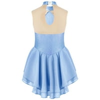 _ / Baletni gimnastički Triko za djevojčice s cvjetnim uzorkom i rhinestonesom, haljina za klizanje, siva i plava 8