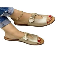 Ženske ravne sandale s otvorenim prstima natikače ženske prozračne Ležerne cipele ženske ljetne papuče s mašnom zlato 9