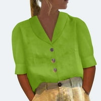 Ženska modna ležerna jednobojna košulja širokog kroja s izrezom u obliku slova U I gumbima kratkih rukava