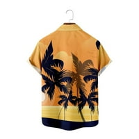 Muška bluza s kratkim rukavima s kratkim rukavima s printom zalaska sunca, havajska košulja s reverom i džepom, široke košulje za