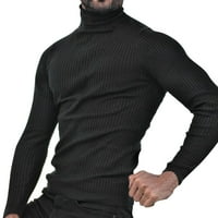 Muški džemperi za zimu opremljenog kroja osnovni pleteni casual pulover s dugim rukavima dukserica Crna