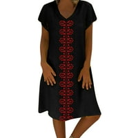 Ženska ljetna ležerna haljina od pamuka i lana s izrezom u obliku slova A i printom Plus veličine, kupite jednu ili dvije veličine