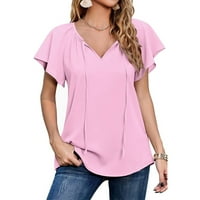 Boho bluza s kratkim rukavima ženski ležerni šifonski Top s izrezom i printom u obliku slova u, bluze s kratkim rukavima, majica