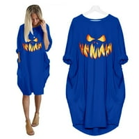 Ženski vrhovi za Noć vještica s printom u donjem dijelu, tunike s dugim rukavima i džepovima, prevelika haljina s majicom,plava 4