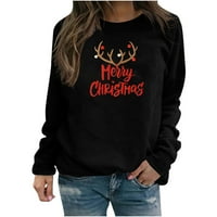 2 / božićne majice za žene, slatke ženske majice s dugim rukavima, puloveri s printom slova, Ženske majice s okruglim vratom, Raglan