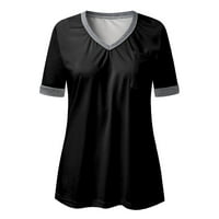 Ženske majice s kratkim rukavima u obliku rukava u obliku rukava, tunike s džepovima, Ležerne majice, bluze, Ženske majice u crnoj