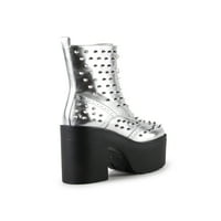 Brogue Spiked Women's Platform Festival Rave Combat Boots Boots in Silver