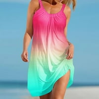 Elegantnih ljetnih seksi haljina za plažu bez rukava s cvjetnim printom za žene u žarko ružičastoj boji