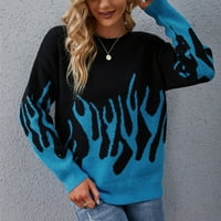 Džemperi za žene, Novi Casual pleteni pulover s dugim rukavima s printom, debeli topli džemper s okruglim vratom, vrhovi