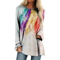 Ženske Ležerne košulje s dugim rukavima s printom perja, pulover s okruglim vratom, labavi vrhovi