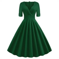 Haljine za žene, modna jednobojna Temperamentna Ženska ljetna haljina za odmor srednje duljine s izrezom u obliku A - kroja zelena