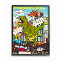 Stupell Industries Fun Dinosaur Facts T-Re uništava gradsku scenu uokvirenu zidnim umjetničkim dizajnom Sangita Bachelet, 16 20
