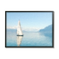 Stupell Blue Ocean Jedrani čamac more refleksije Slikanje crne uokvirene umjetničke print zidne umjetnosti
