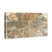 Wynwood Studio Maps and Flags Wall Art Canvas ispisuje 'London Map' Europski gradovi Karte - Zlato, sivo