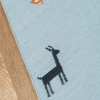 Ručno tkani vuneni tepih od plave boje 7'6 9'6