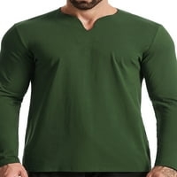 Muški vrhovi u obliku slova u, jednobojna majica s izrezom u obliku slova u, casual sportski puloveri s dugim rukavima u vojnozelenoj