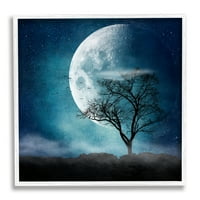 Stupell Industries nadrealna silueta punog mjeseca silueta pejzaža slika bijela uokvirena umjetnička print zidna umjetnost
